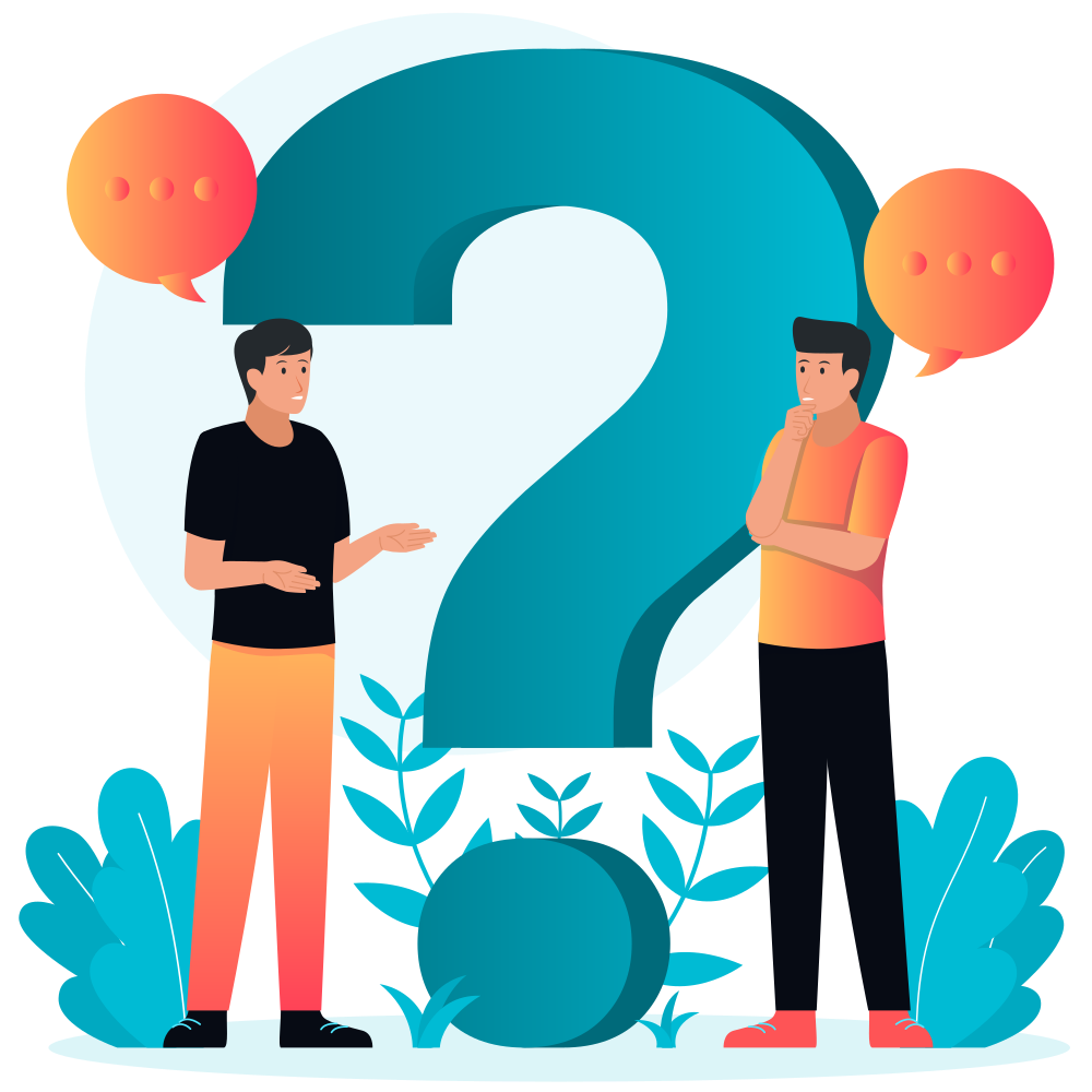 Person thinking with question marks illustration